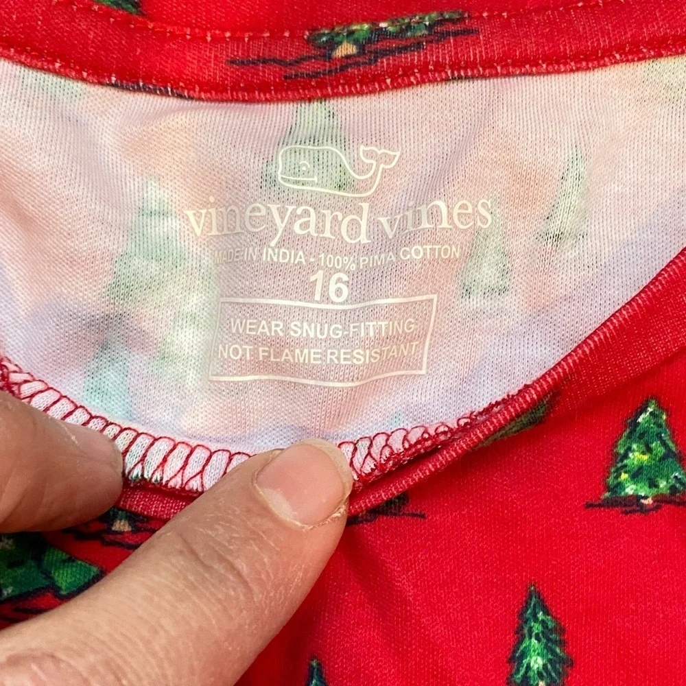 Vineyard Vines Red Kids Pajama Set with Christmas Trees
